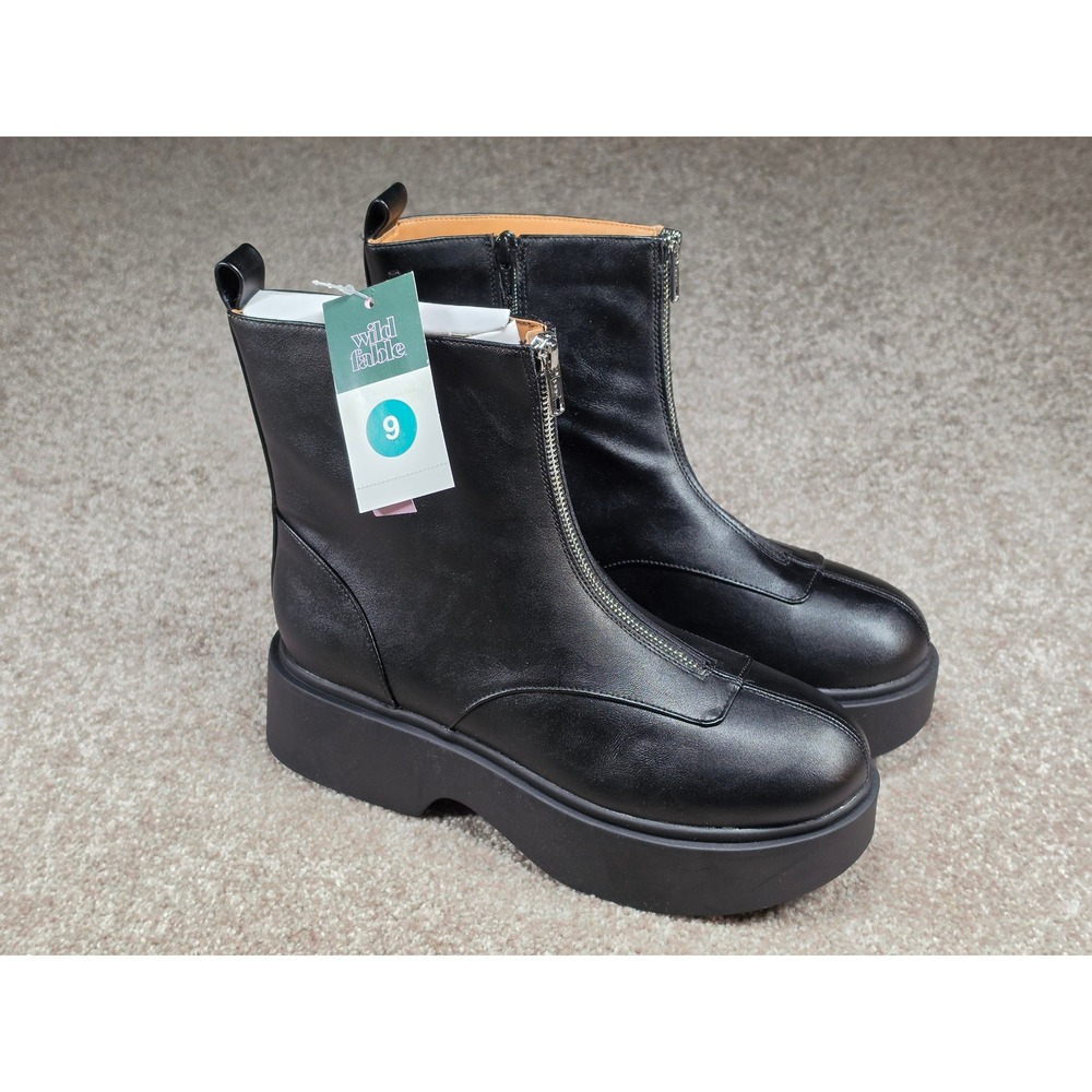 Wild Fable Honor Black Front Zip Platform Ankle Boots Womens 9 Chunky Heel New